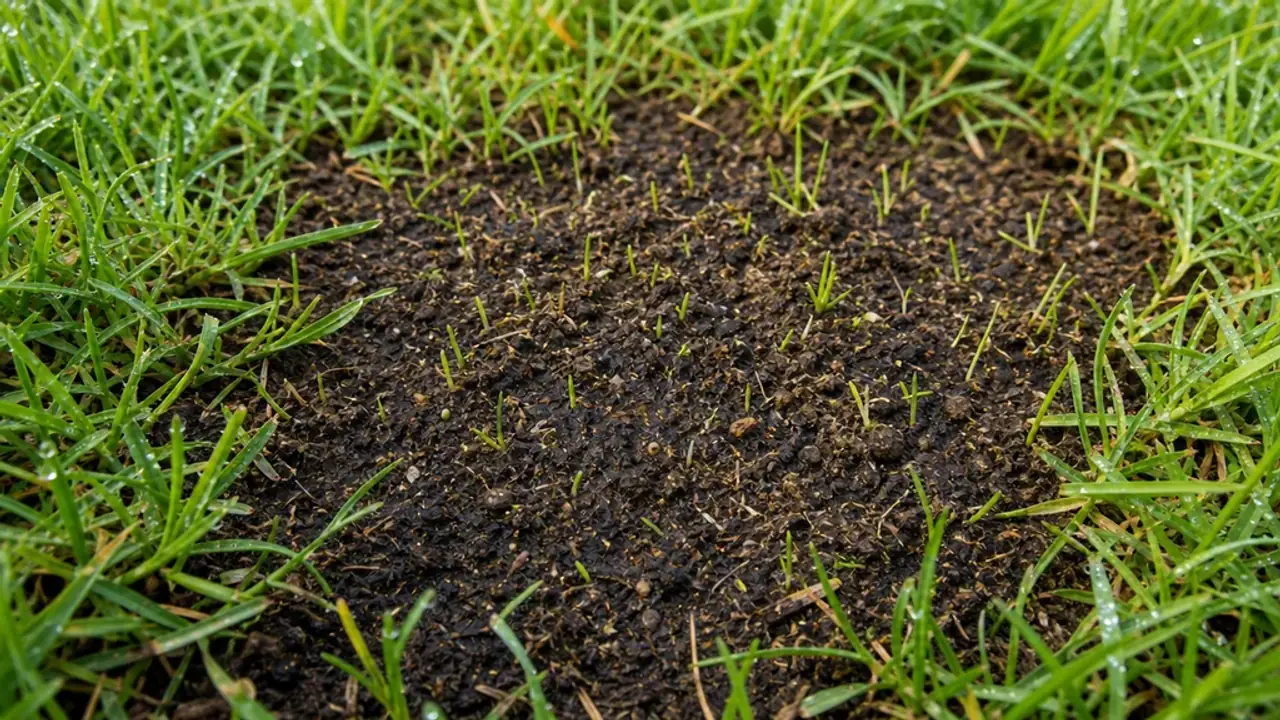 Moist lawn repair soil without standing water